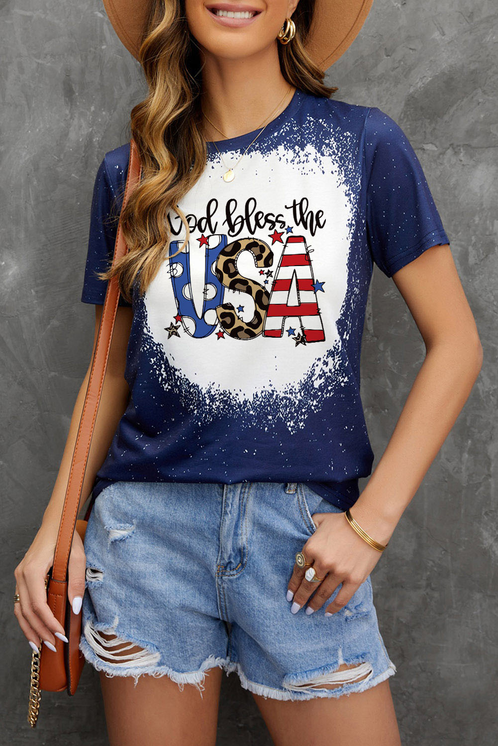 God Bless The Usa Print Tie Dye T-Shirt | Blue