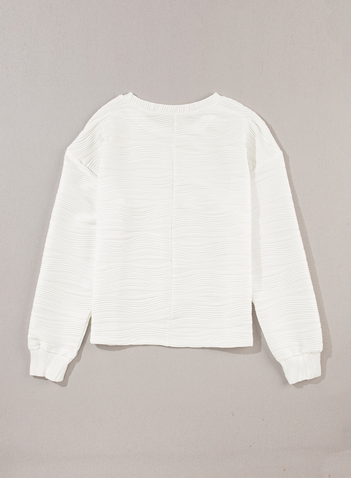 Wavy Texture Drop Shoulder Long Sleeve Top | White