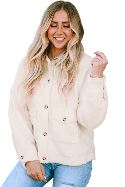 Flap Button Pocket Sherpa Jacket | Beige