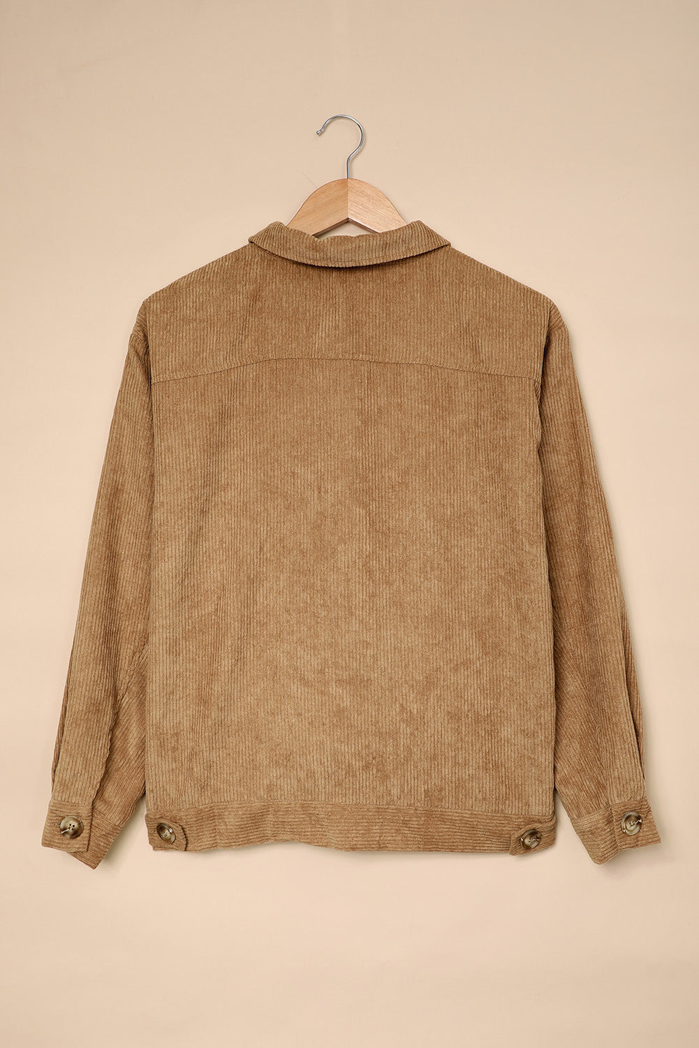 Ribbed Corduroy Long Sleeve Jacket With Pocket | Khaki