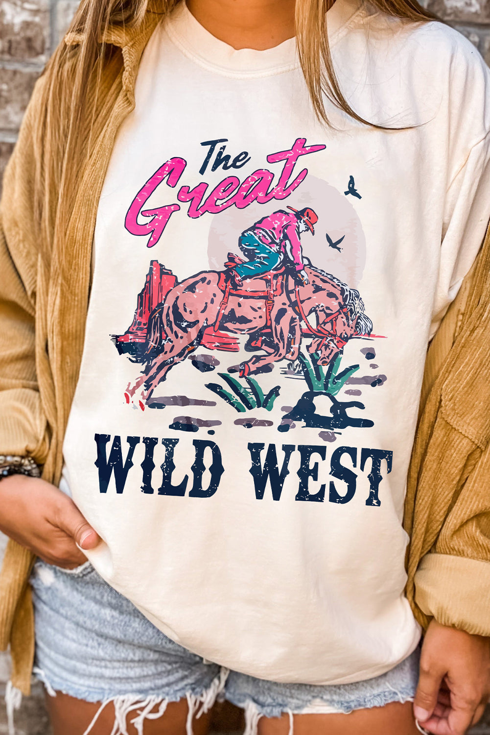 White The Great WILD WEST Rodeo Graphic Crew Neck T Shirt