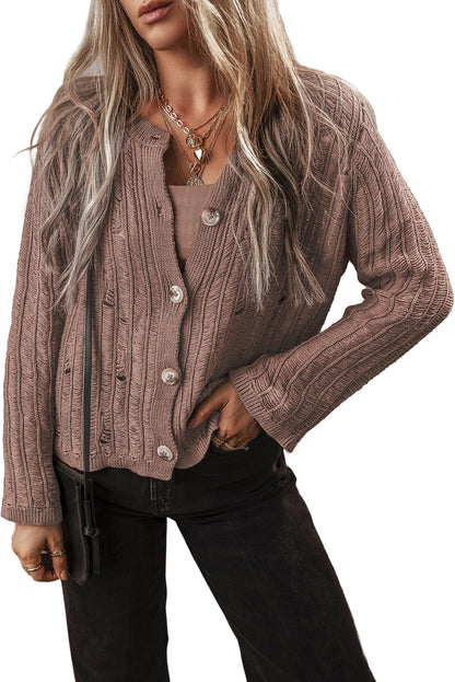 Cut Out Textured Knit Buttoned Cardigan | Goat