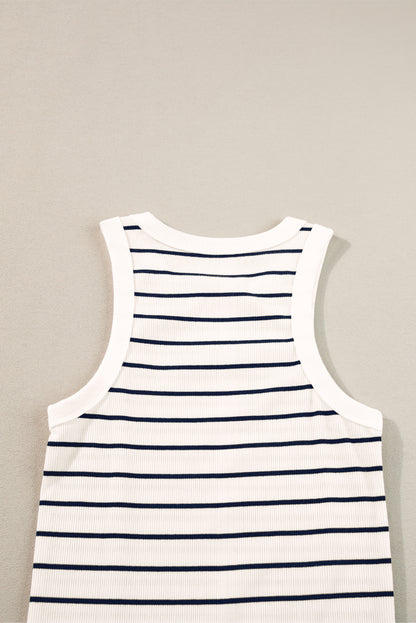 Ribbed Knit Tank Mini Dress | White Stripe