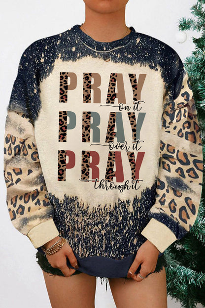 Pray Letter Leopard Bleached Colour Block Sweatshirt | Black