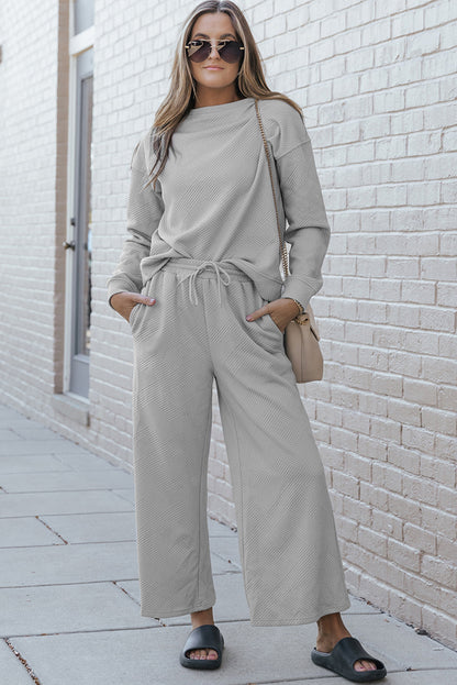 Ultra Loose Textured 2 Piece Slouchy Outfit | Gray