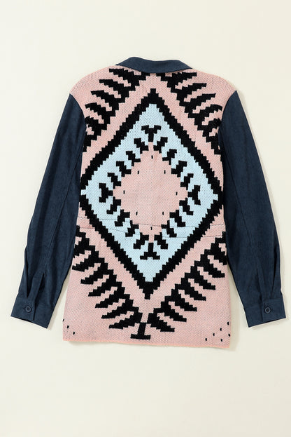 Corduroy Cinched Aztec Back Jacket | Blue