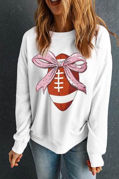 Bowknot Rugby Football Graphic Game Day Pullover Sweatshirt | Beige