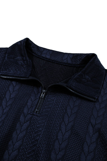 Zip Up Cable Textured Sweatshirt | Navy Blue