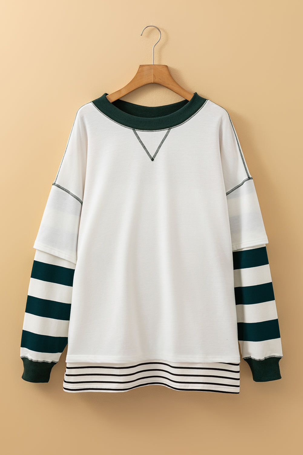 Colourblock Sleeve Exposed Seam Fake-2-Piece Sweatshirt | White Stripe