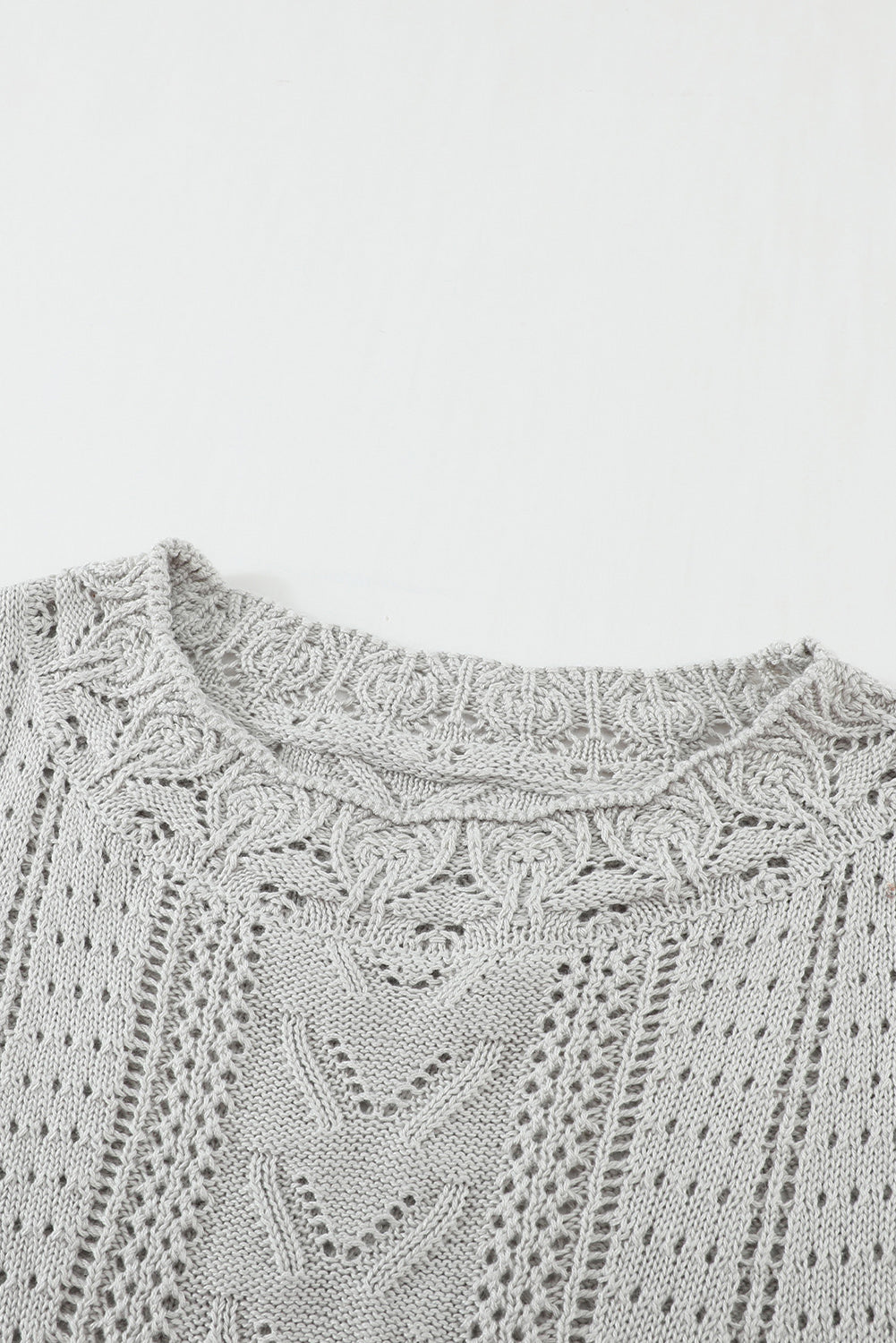 Crochet Lace Pointelle Knit Sweater | Gray