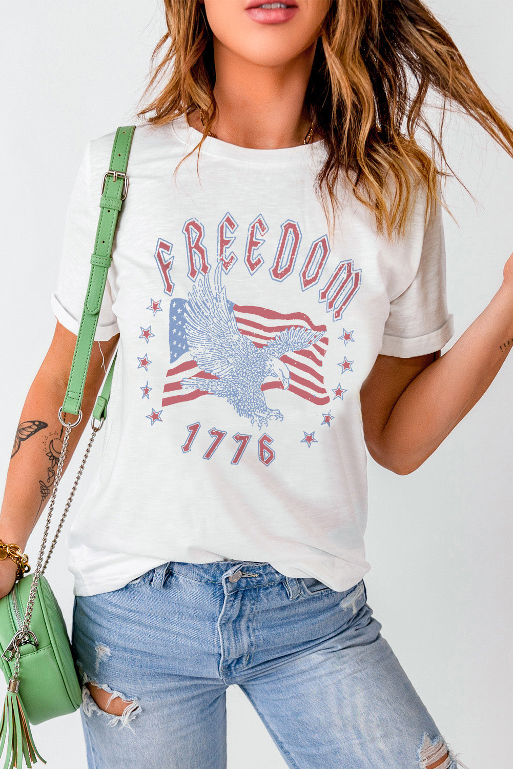 Freedom Eagle Flag Print 1776 Graphic Tee | White