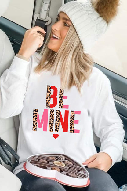 Be Mine Leopard Heart Print Long Sleeve Sweatshirt | White