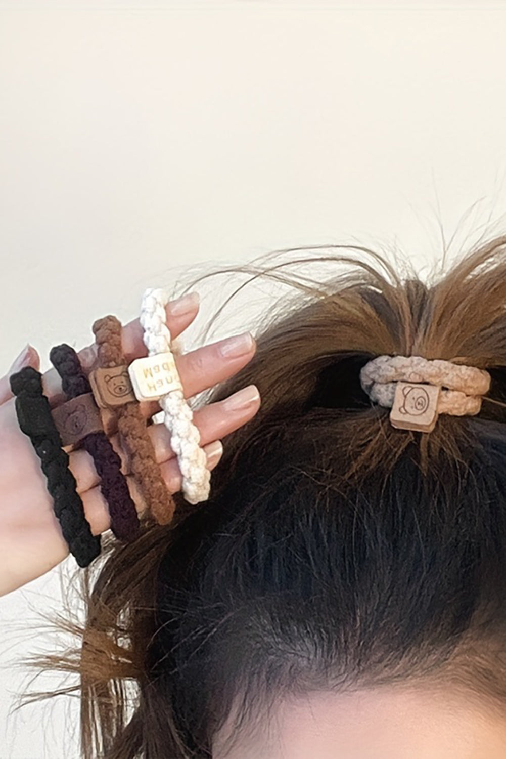 5Pcs Smile Face Decor Braided Hair Ties | Chestnut