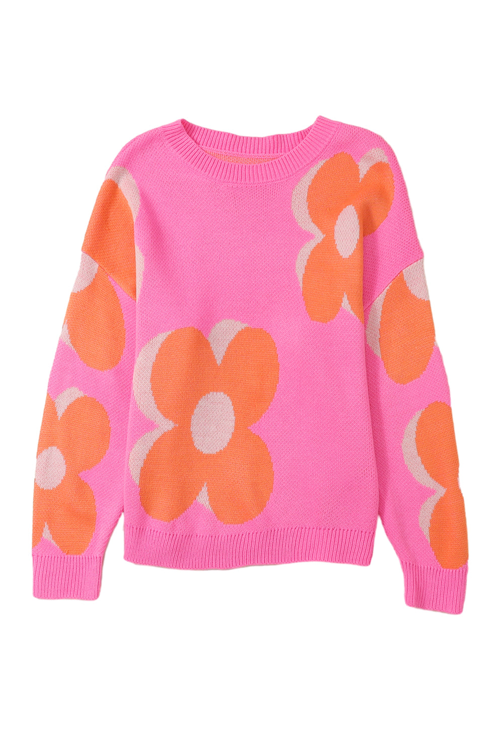 Flower Pattern Slouchy Sweater | Red