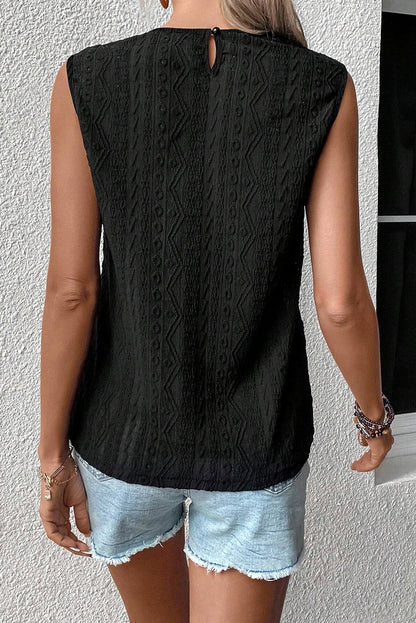 Guipure Lace Crochet Keyhole Back Tank Top | Black