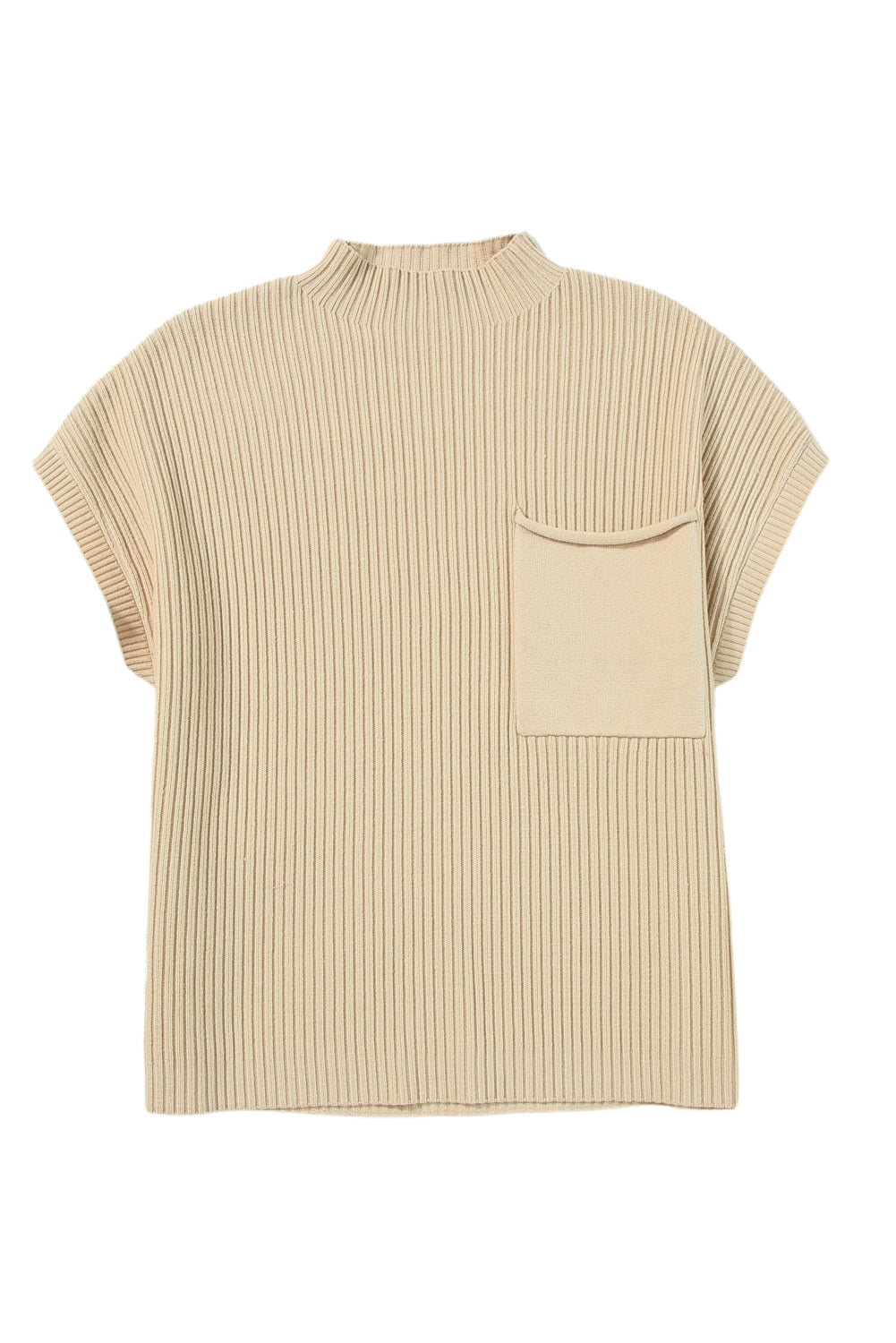 Patch Pocket Ribbed Knit Short Sleeve Sweater | Oatmeal