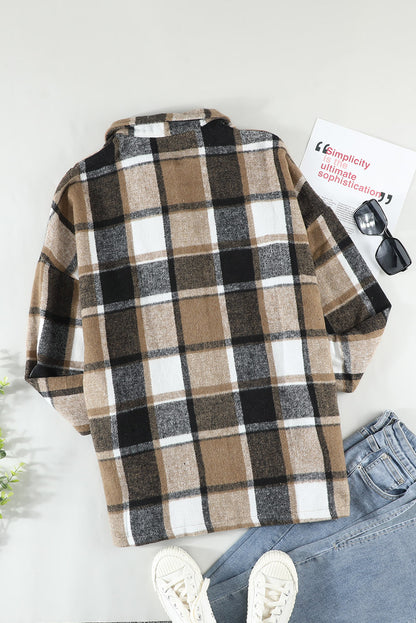 Plaid Print Buttoned Shirt Jacket | Yellow