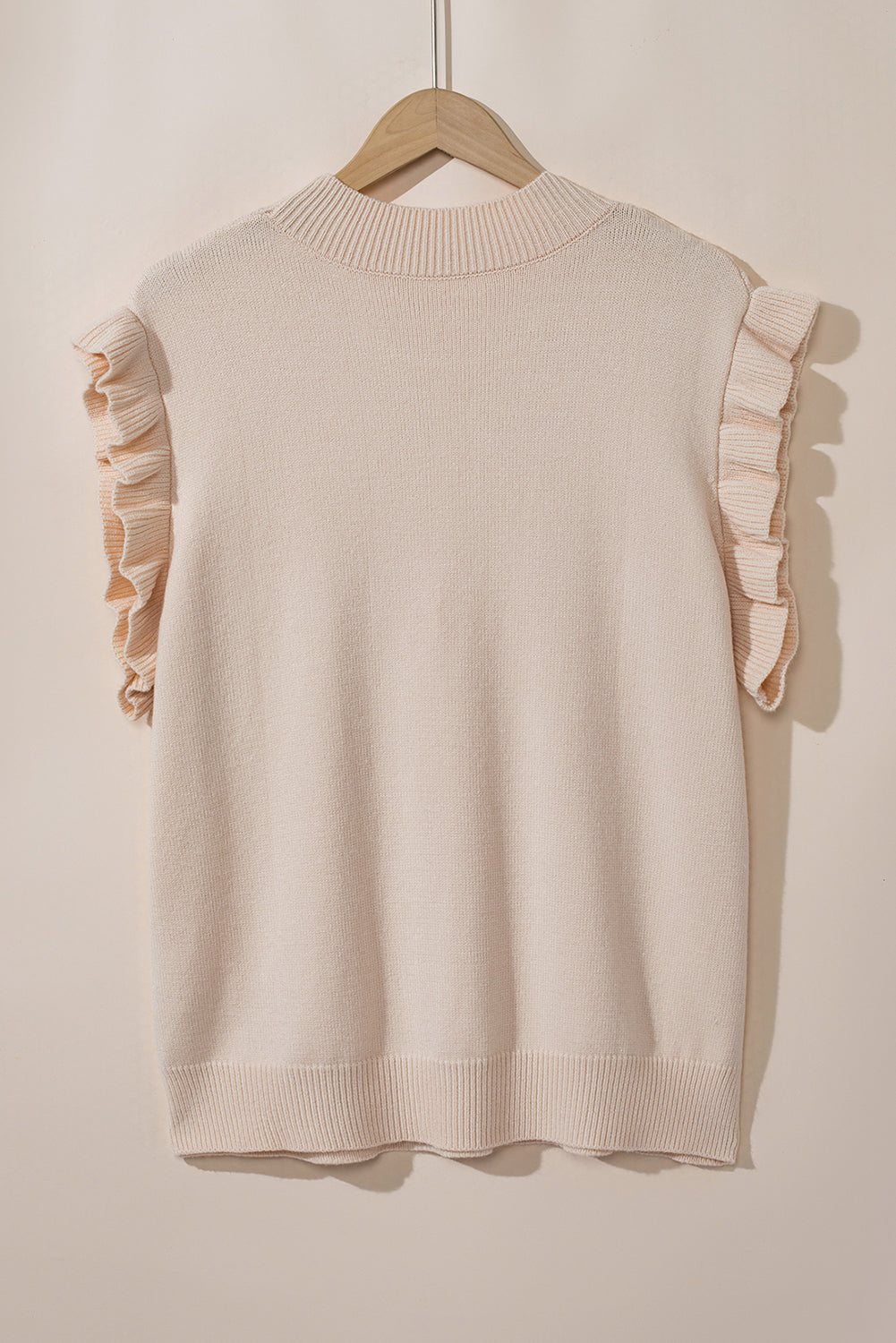 Plus Cable Knit Short Ruffled Sleeve Mock Neck Sweater | Oatmeal