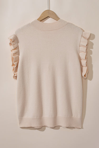 Plus Cable Knit Short Ruffled Sleeve Mock Neck Sweater | Oatmeal