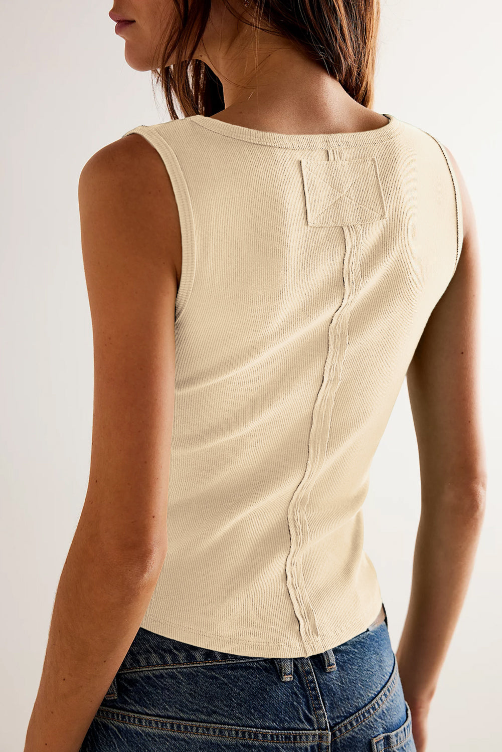 Ribbed Exposed Seam Cropped Tank Top | Beige