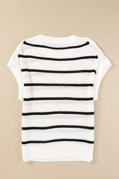 Round Neck Batwing Sleeve Sweater | White Stripe