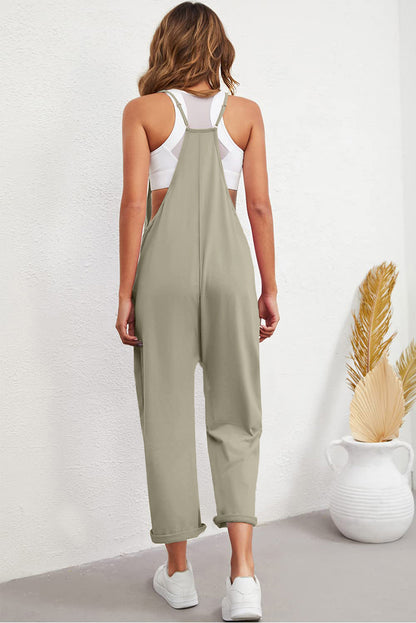 Pocketed Adjustable Spaghetti Strap Straight Leg Jumpsuit | Green