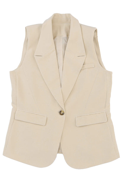 Single Button Pocketed Lapel Vest Blazer | Apricot