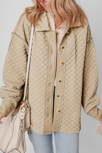 Solid Colour Quilted Puffer Buttoned Shacket | Jet Stream