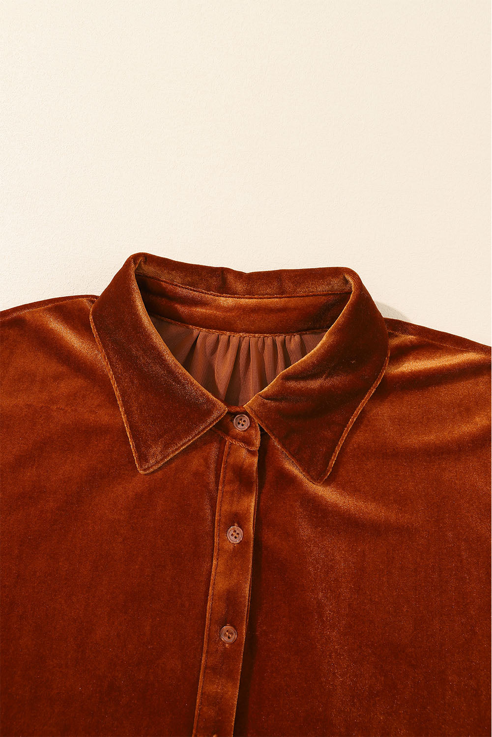 3/4 Sleeve Tunic Babydoll Velvet Shirt | Chestnut