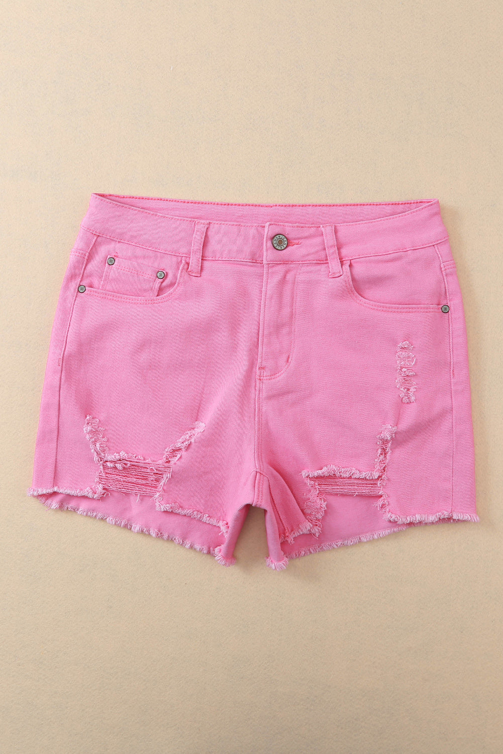 Solid Colour Distressed Denim Shorts | Rose