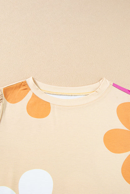 Flower Print Bubble Sleeve Tee | Apricot