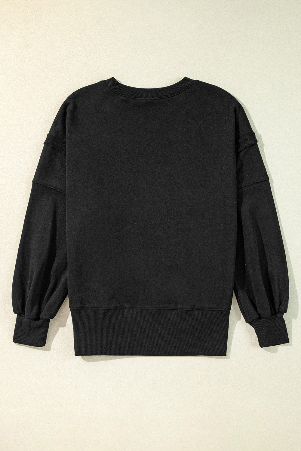 Exposed Seam Drop Shoulder Round Neck Sweatshirt With Slits | Black