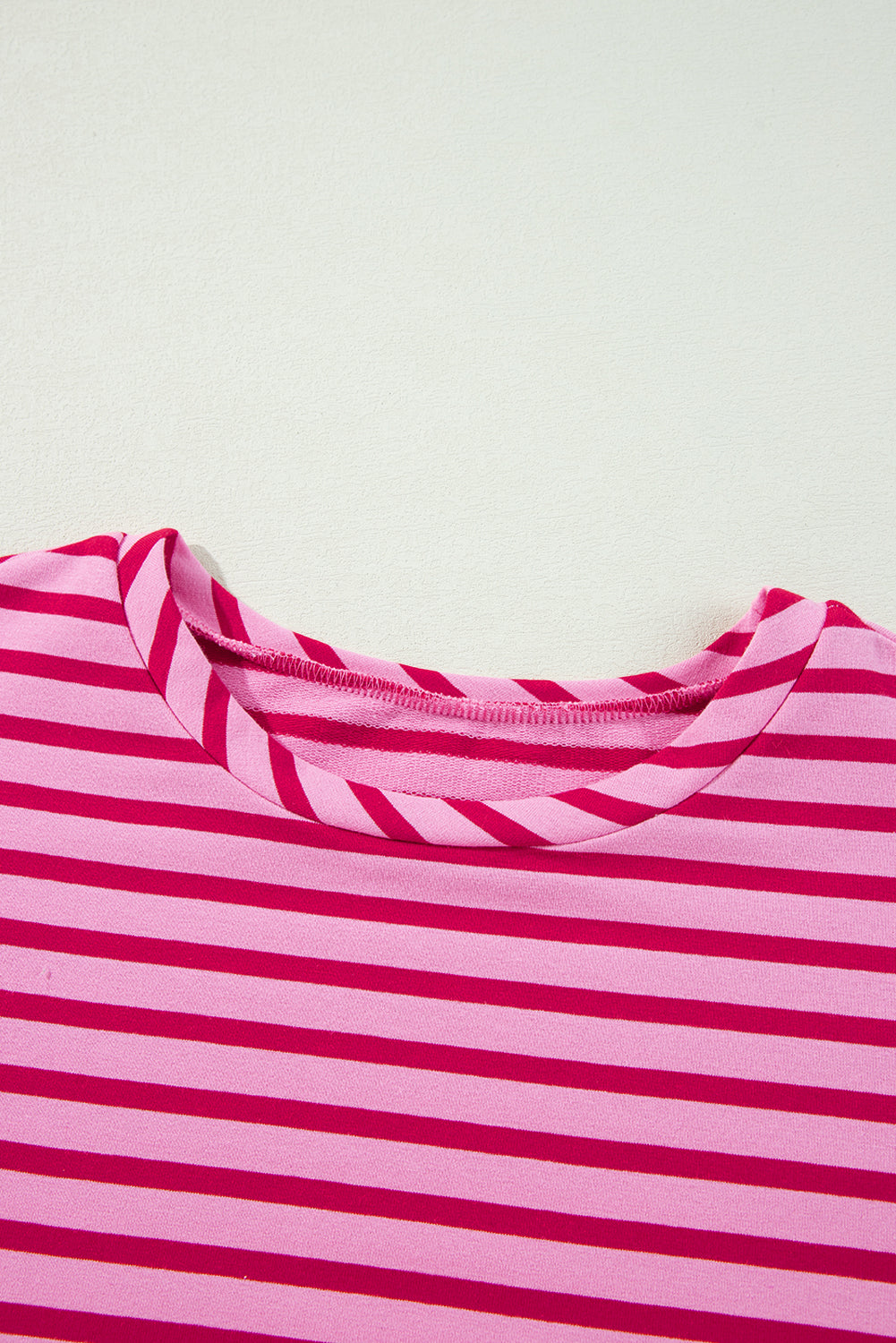 Striped Print Crew Neck Drop Shoulder Sweatshirt | Sachet Pink