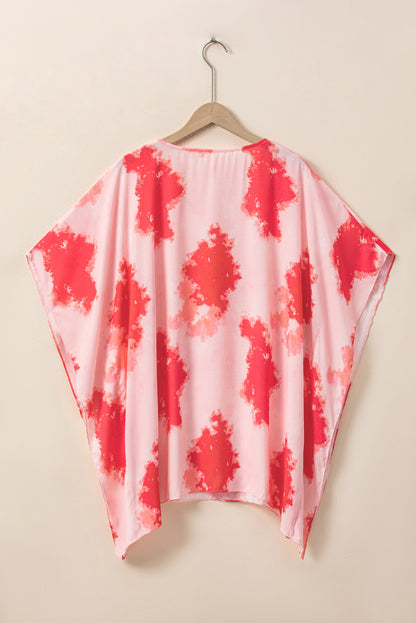 Plus Size Tie-Dye Print 3/4 Sleeve Tunic Top | Red