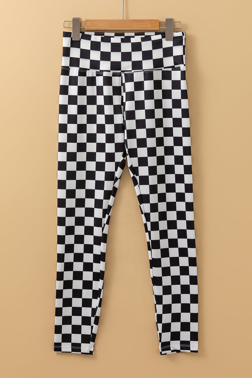 Checkered Pattern High Waist Skinny Leggings | Black