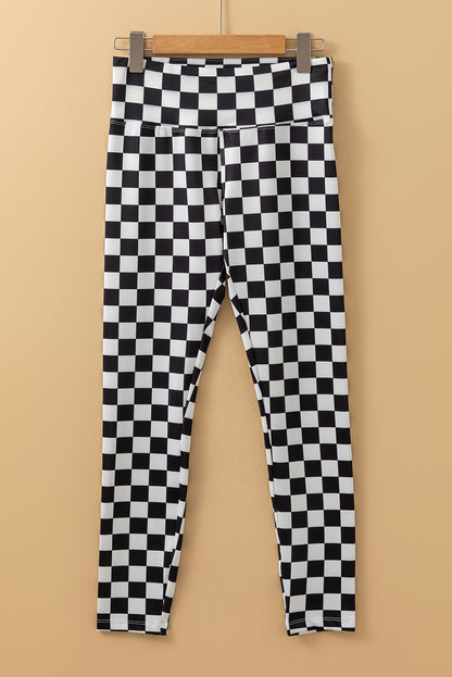 Checkered Pattern High Waist Skinny Leggings | Black