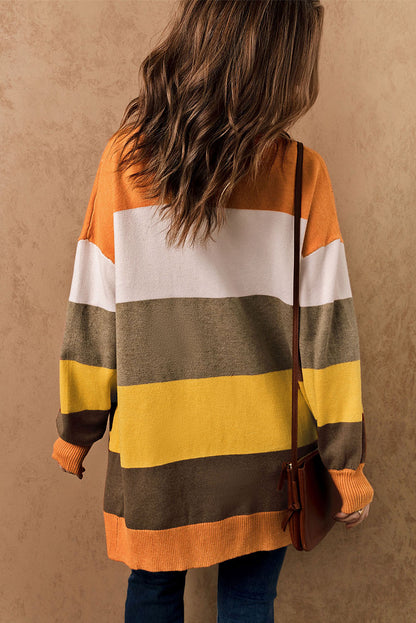 Open Front Pocketed Colourblock Cardigan | Stripe