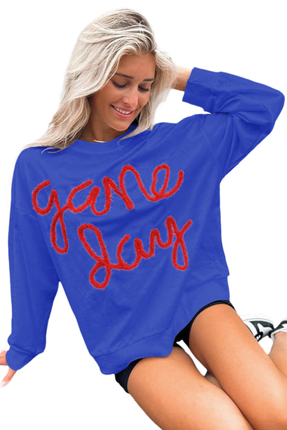 Tinsel Game Day Drop Shoulder Graphic Sweatshirt | Dark Blue