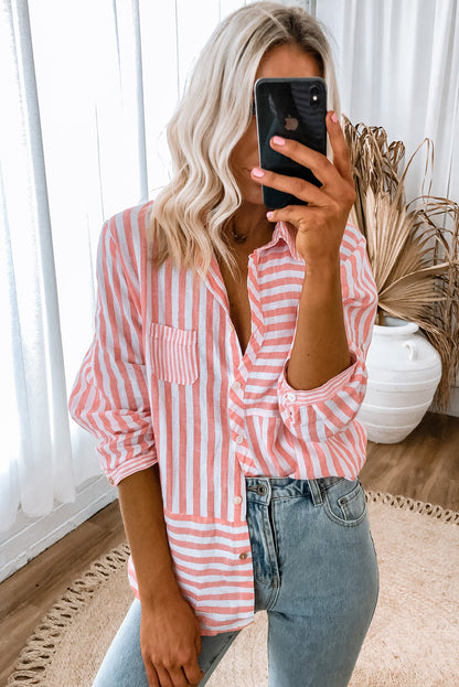 Buttoned Long Sleeve Casual Shirt | Pink Stripe