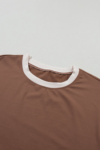 Colour Block Detail Casual Two-Piece Outfit | Chestnut