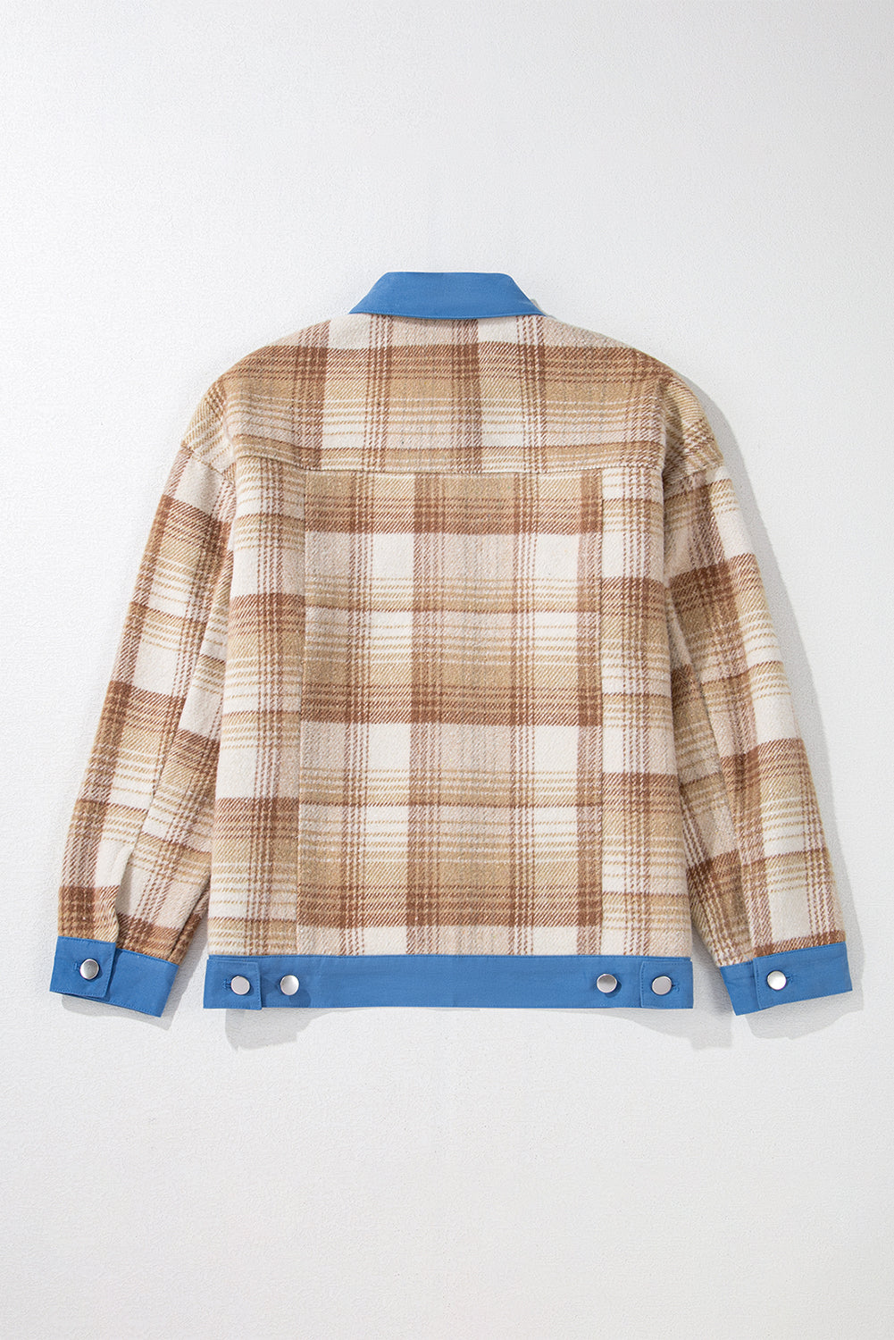 Plaid Patchwork Flap Detail Button Up Shacket | Light French Beige