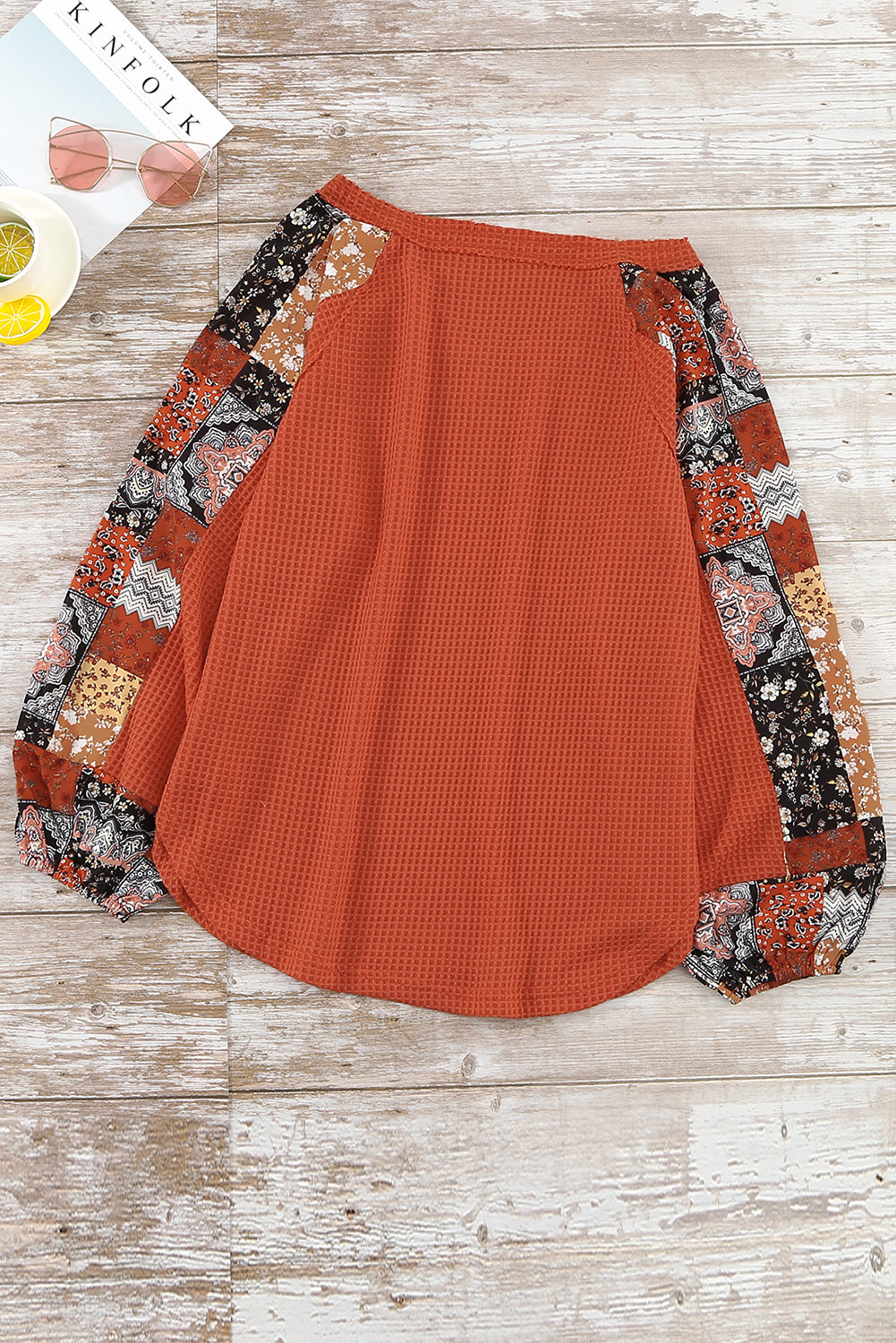 Contrast Eyelet Thermal Knit Top | Orange