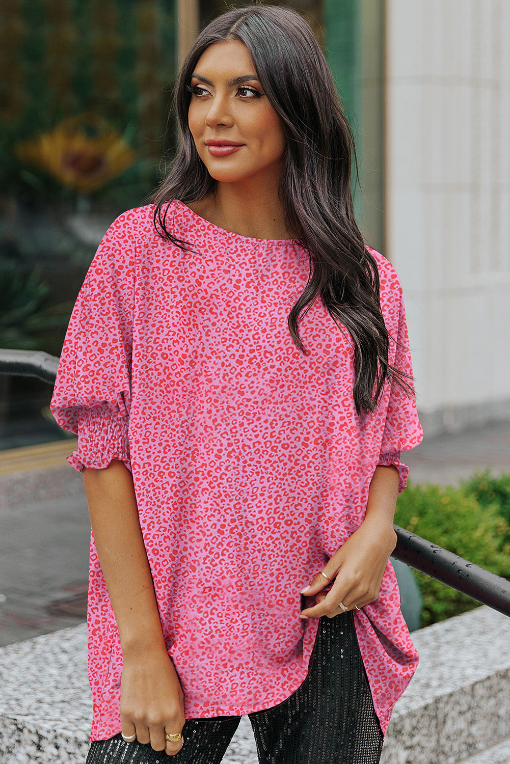 Oversized  Puff Sleeve Blouse | Leopard