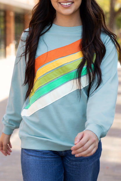 Rainbow Colourblock Striped Pullover Sweatshirt | Beau Blue