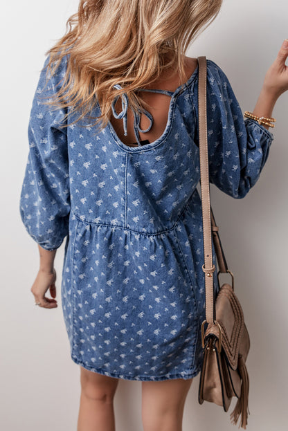 Textured Open Back Loose Fit Denim Dress | Ashleigh Blue