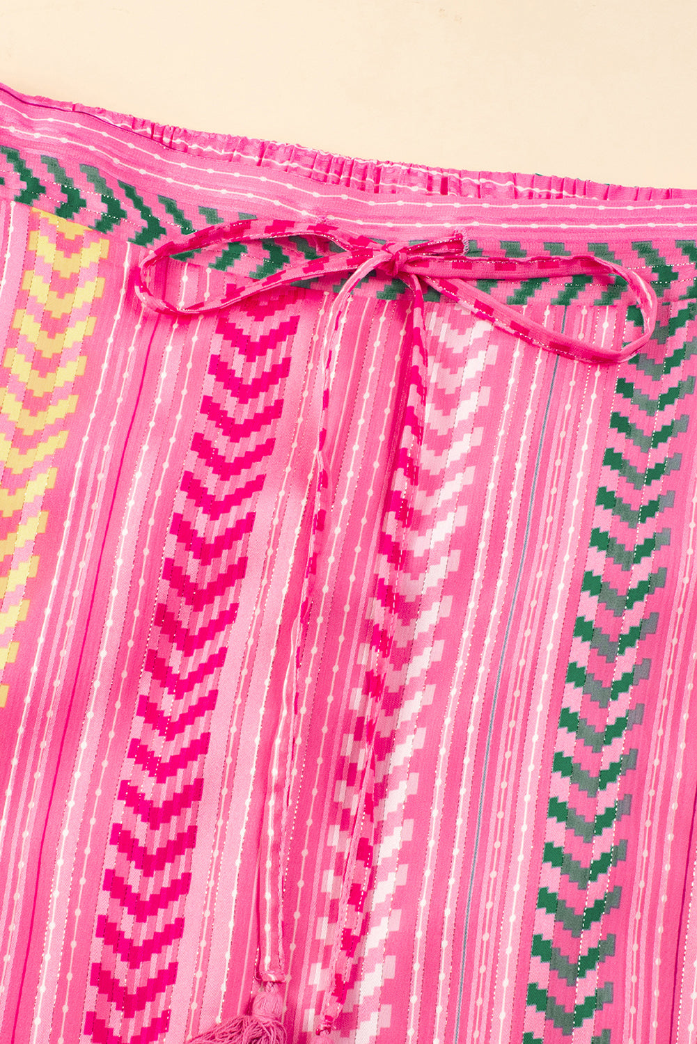 Boho Printed Tasseled Drawstring Ruffled Maxi Skirt | Pink