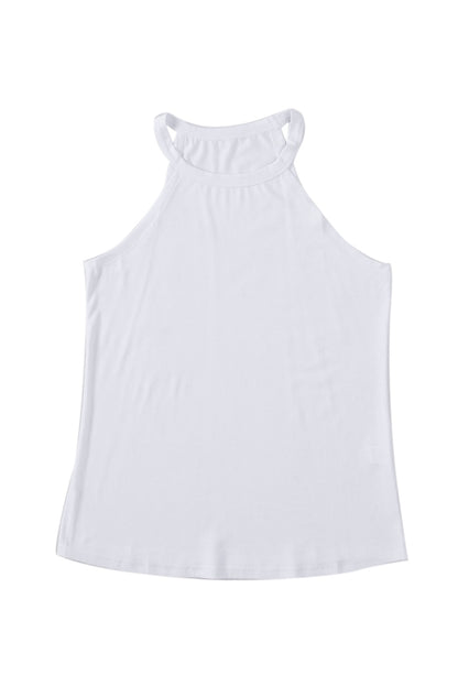 Solid Colour Crew Neck Tank Top | White