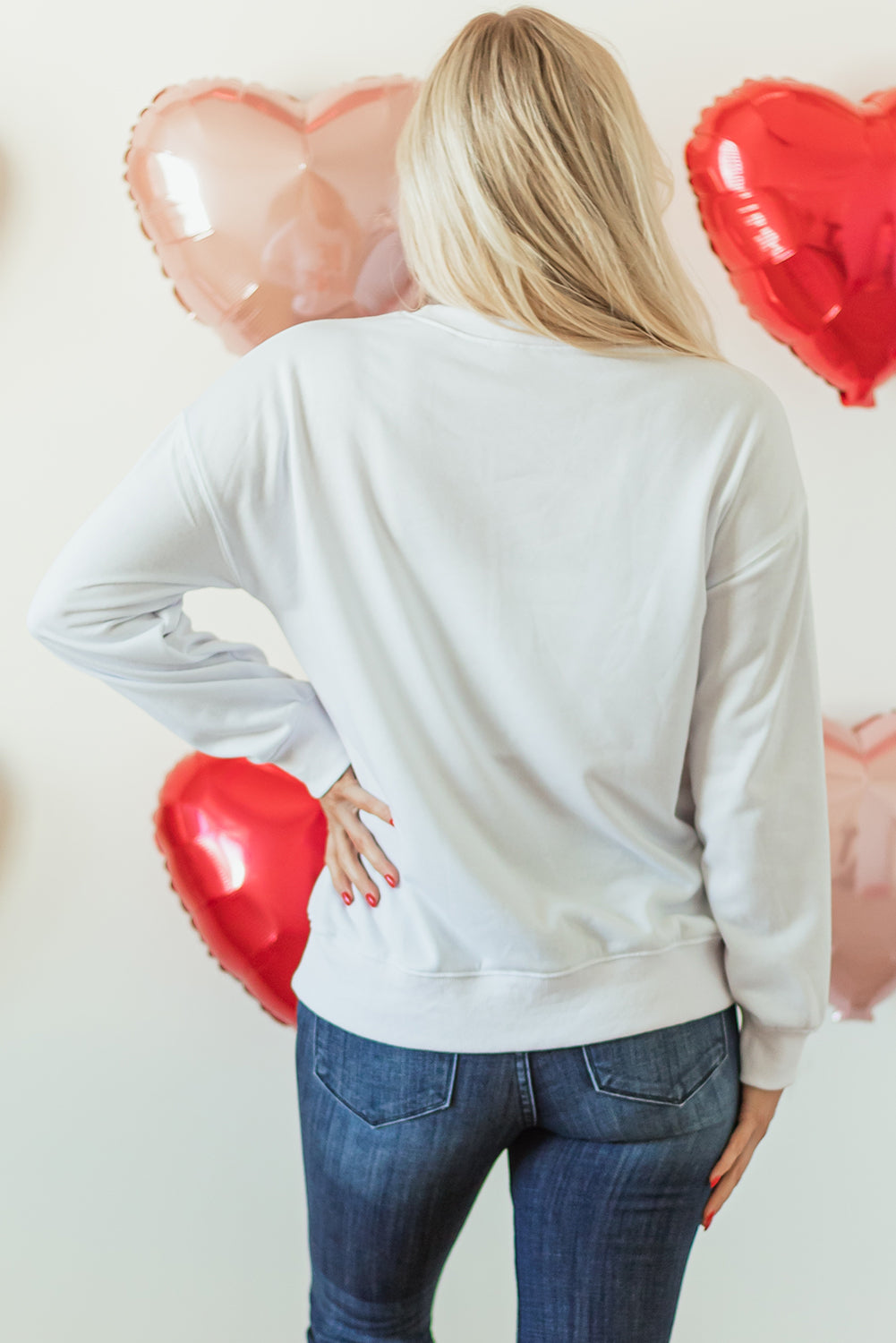 Be Mine Leopard Heart Print Long Sleeve Sweatshirt | White