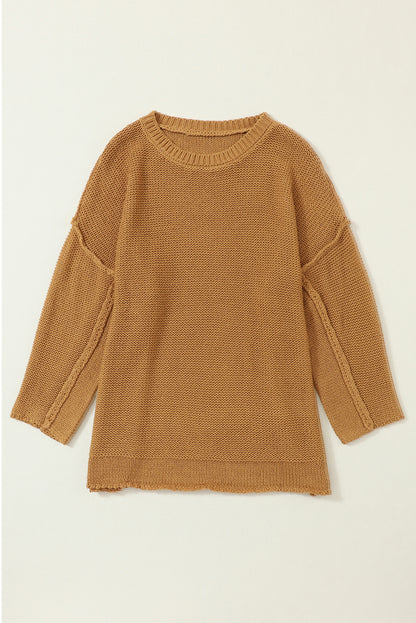 Slouchy Textured Knit Loose Sweater | Brown