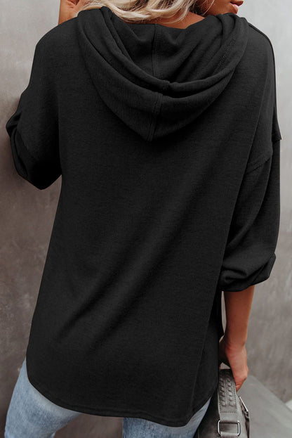 Buttoned High And Low Hem Hoodie | Black